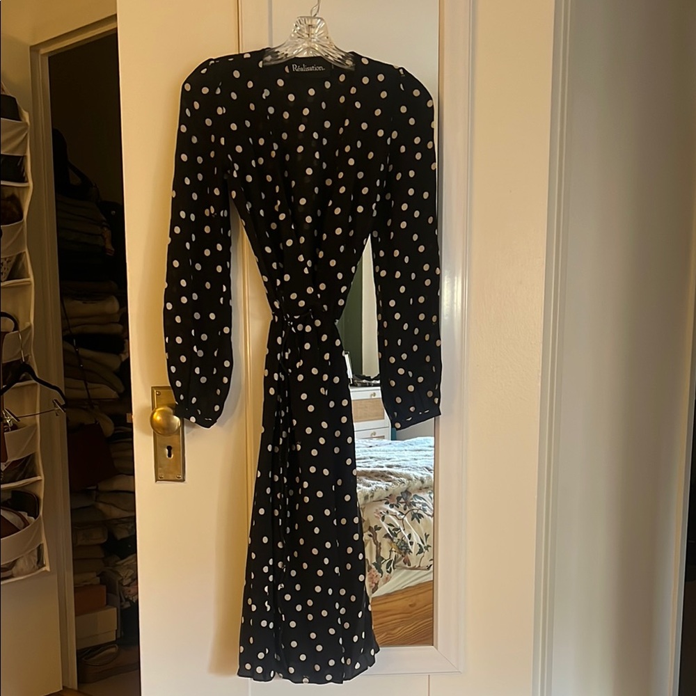 Realisation Par Black and White Polka Dot Silk Dress